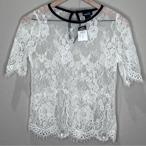 Lace Sheer Blouse Top Shirt Rue21 Cream Party Festival Boho Club Whimsygoth Goth - Picture 1 of 10